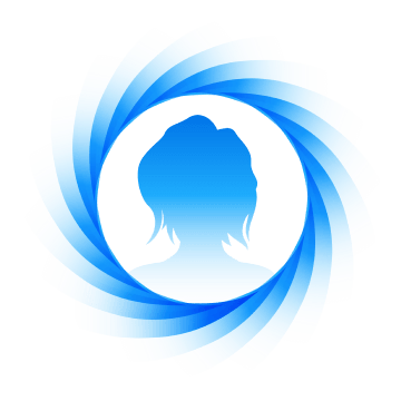A silhouette of a person's head encircled by swirling blue layers, representing customer focus and engagement.