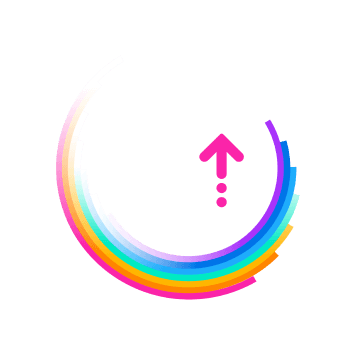 Una flecha hacia arriba dentro de un arco multicolor, que representa el crecimiento y los resultados previstos.
