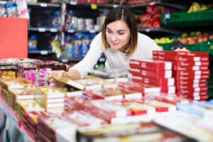 Female shopper searching for sweets