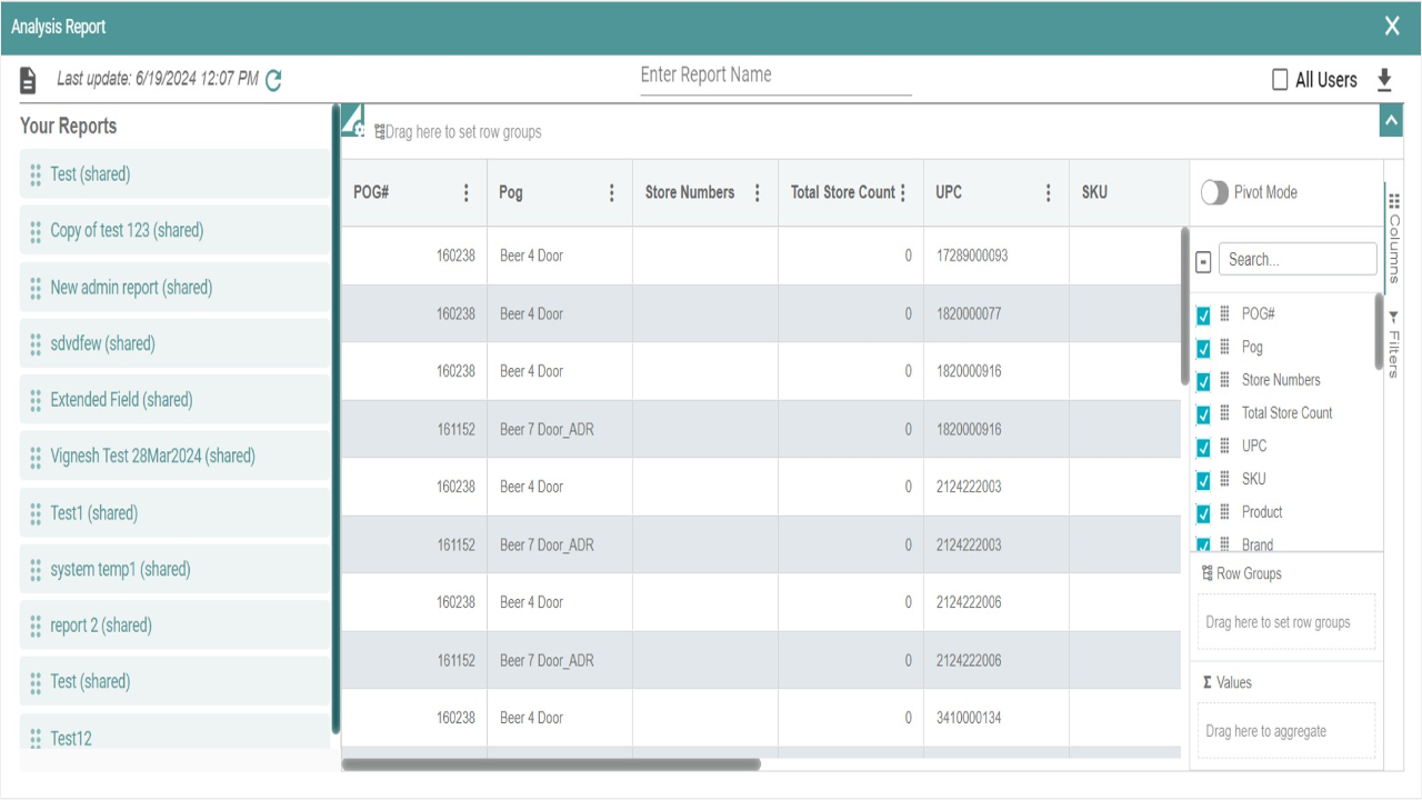 Shelf planning analysis report screenshot